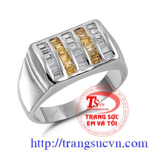 Nhẫn nam gắn kim cương và Saphir Vàng, Nhẫn vàng trắng nam, nhẫn nam sang trọng Nhẫn nam gắn kim cương và Saphir Vàng, Nhẫn vàng trắng nam, nhẫn nam sang trọng