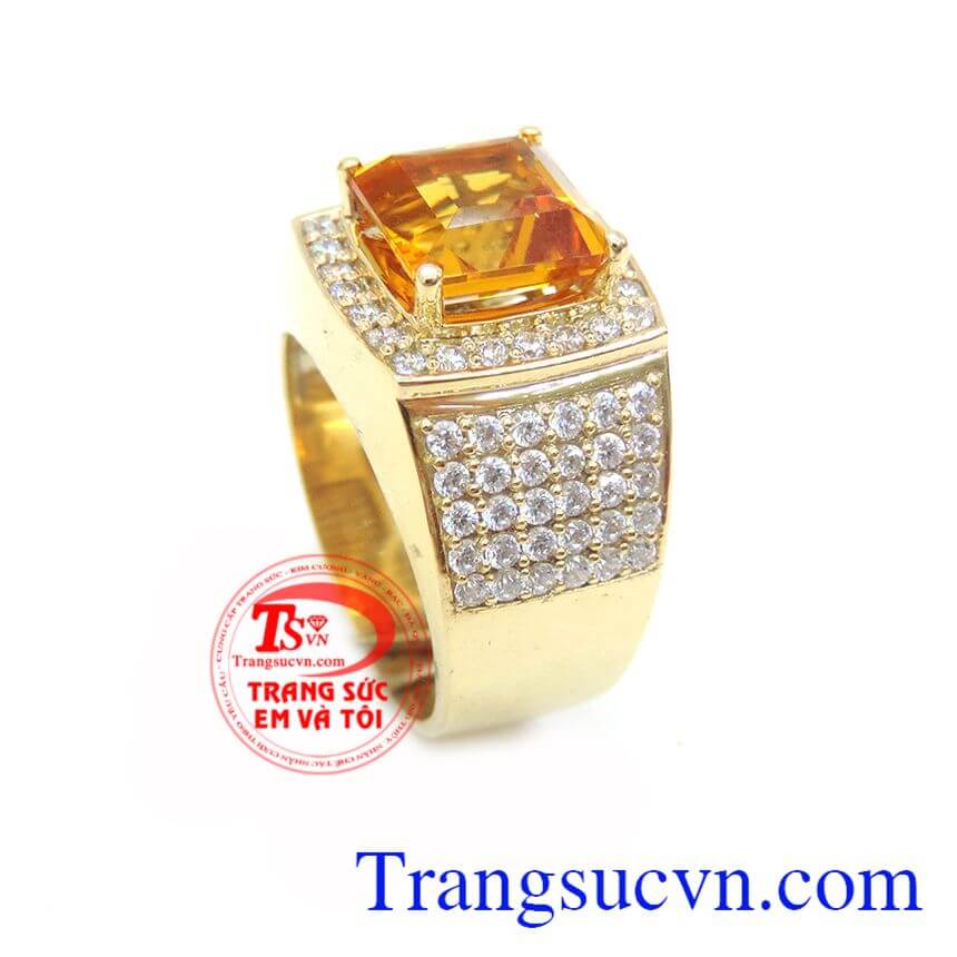 Nhẫn Nam Citrine May Mắn Tài Lộc, Nhẫn nam đẹp, nhẫn nam vàng đá quý