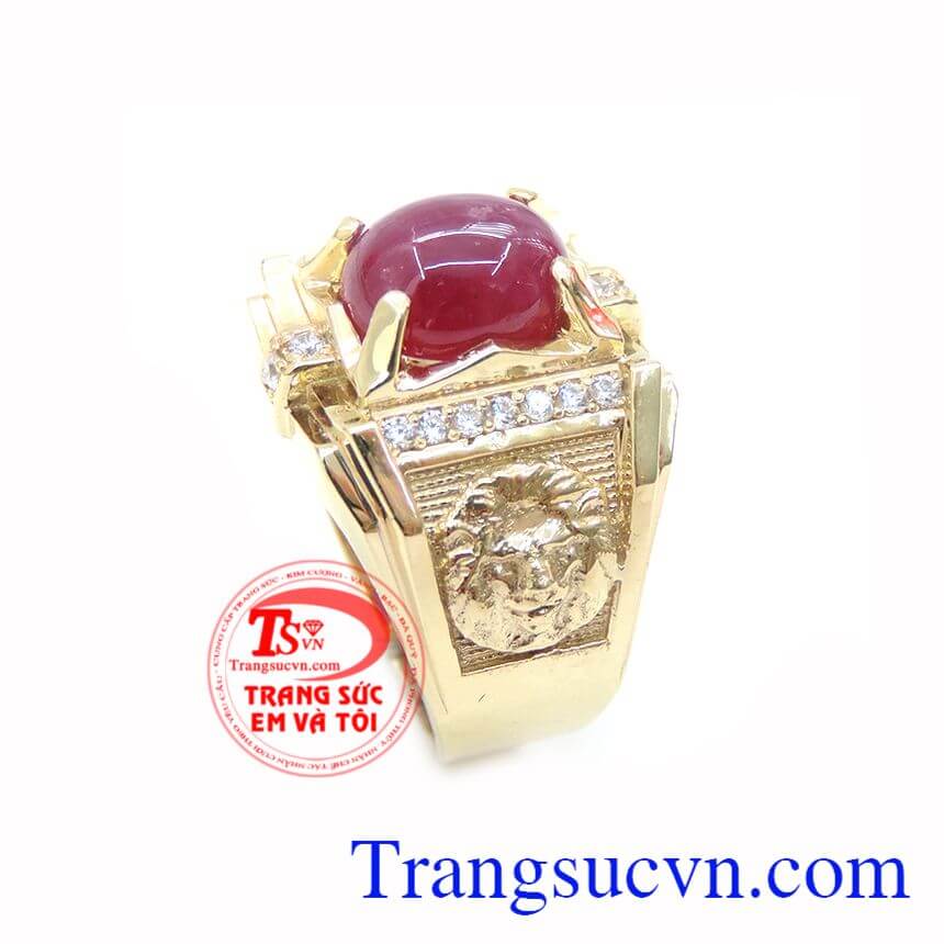 Nhẫn Nam Đầu Sư Tử Gắn Đá Ruby Tinh Tế, Nhẫn nam Ruby, nhẫn nam đá quý sang trọng