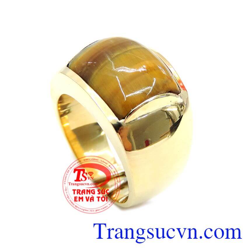Nhẫn Nam V&agrave;ng Gắn Đ&aacute; Mắt Hổ, Nhẫn nam đ&aacute; qu&yacute;, nhẫn nam v&agrave;ng t&acirc;y 10k