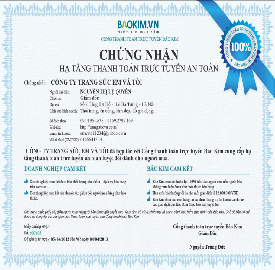 Cilck xem xác thực bên bảo kim