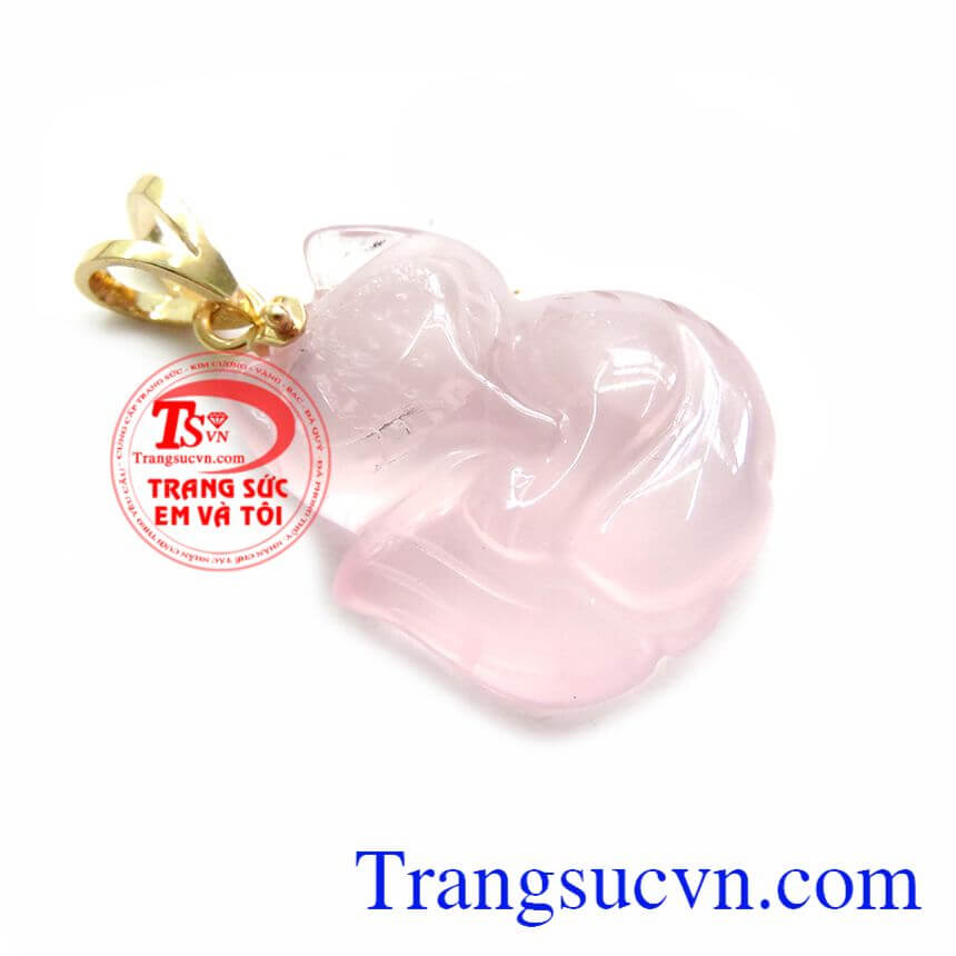 Mặt Hồ Ly Thạch Anh Hồng 14K, Mặt d&acirc;y chuyền hồ ly, Mặt d&acirc;y chuyền thach anh, Mặt d&acirc;y chuyền đ&aacute;, Mặt d&acirc;y chuyền đẹp