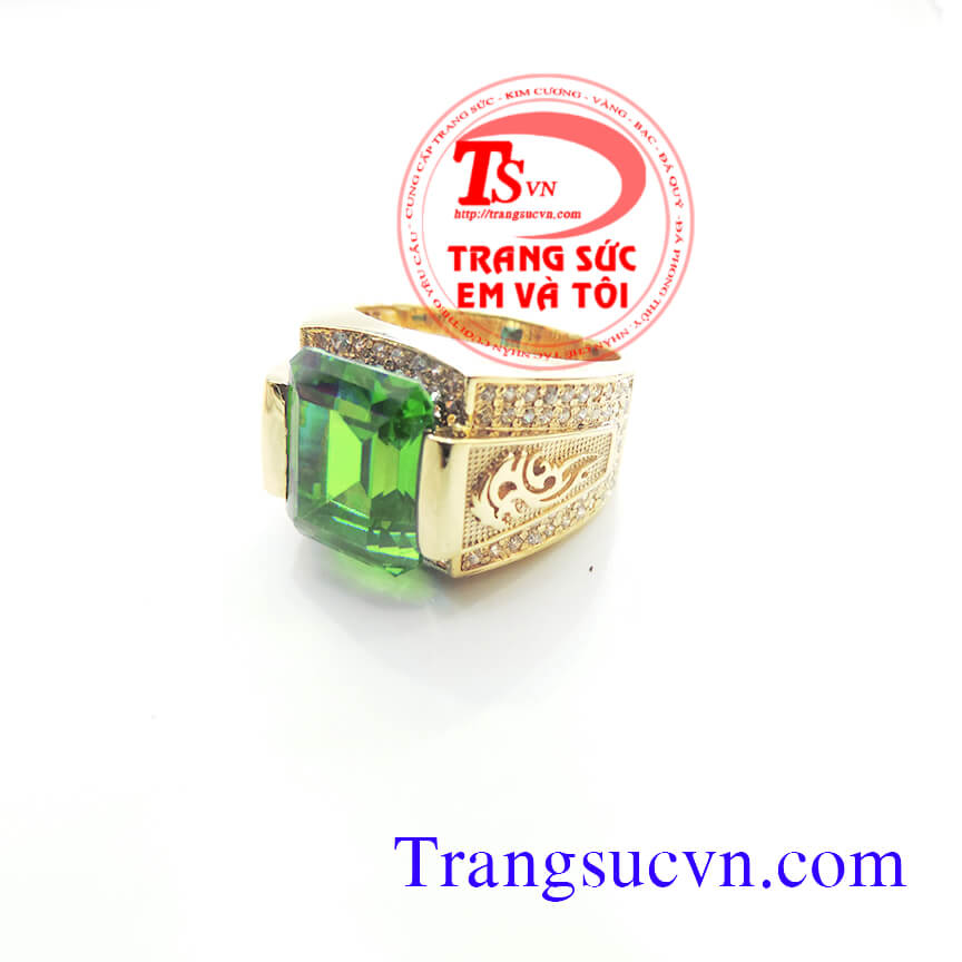 nhan vang nam dep, nhẫn vàng nam đẹp găn đá peridot thiên nhiên