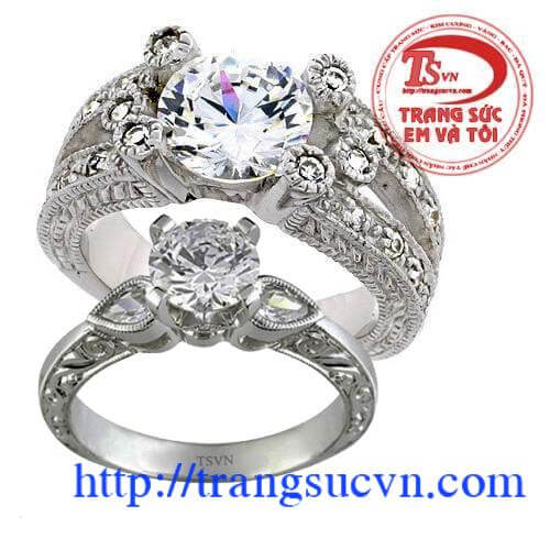 Đôi nhẫn cưới vàng trắng đính kim cương thiên nhiên. Đôi nhẫn cưới đẹp nhất