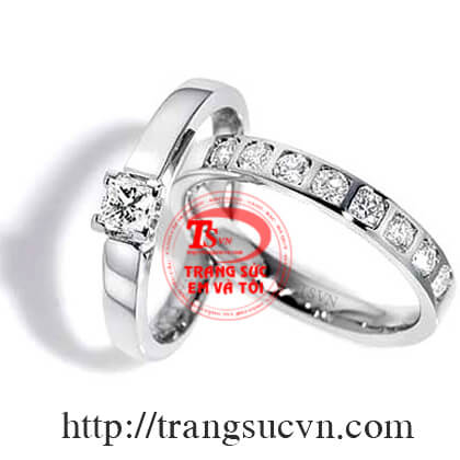 Cặp nhẫn cưới kim cương - vàng 14k cặp nhẫn kim cương, đôi nhẫn kim cương, nhẫn cưới, cặp nhẫn cưới