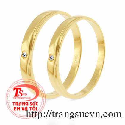 Nhân cưới vàng 18K gắn 2 viên kim cương Cặp nhẫn cưới trơn, nhan cuoi tron, cap nhan cuoi, nhan cuoi kim cương, nhan cưới