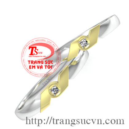 Cặp nhẫn cưới hai màu - vàng 14k gắn 2 viên kim cương thiên nhiên Nhẫn cưới hai màu, nhan cuoi hai mau, nhẫn cưới, dặp nhẫn, nhẫn đôi, nhẫn cưới