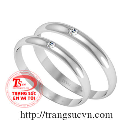 Nhẫn trơn kim cương vàng 14k gắn 2 viên kim cương 2ly nhẫn trơn kim cương, nhẫn cưới trơn, đôi nhẫn cưới trơn, cặp nhẫn cưới
