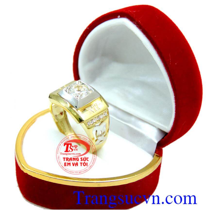 Nhẫn nam vàng tây hạt trắng, Nhẫn nam đẹp, nhẫn nam sang trọng thời trang