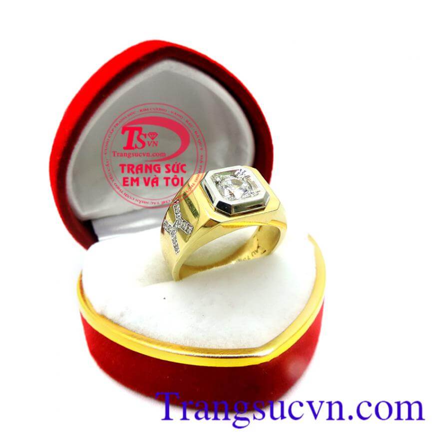 Nhẫn nam chữ H cách điệu, Nhẫn nam vàng tây, nhẫn nam vàng tây đính đá