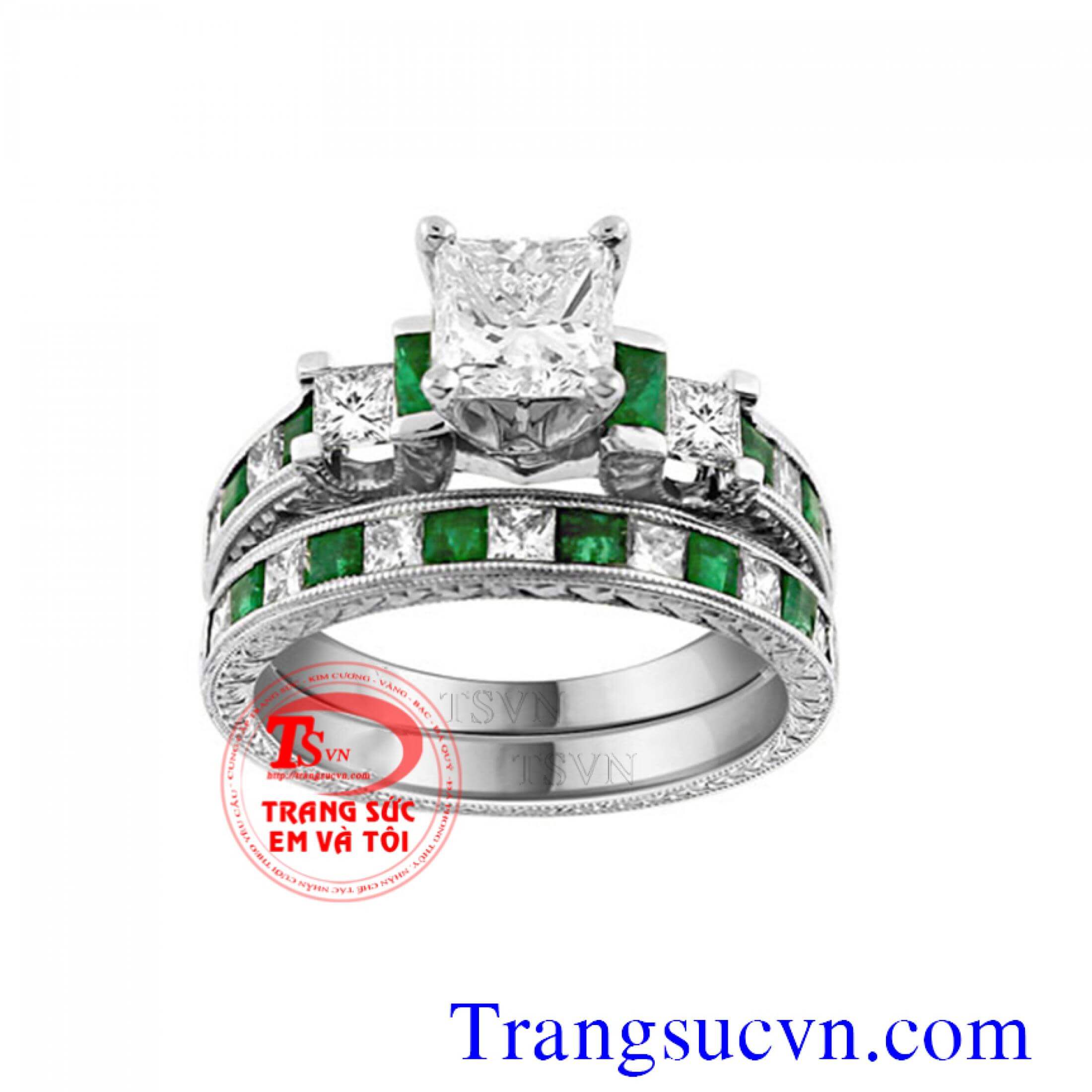 Nhẫn cưới gắn đá emerald Nhẫn cưới gắn đá emerald