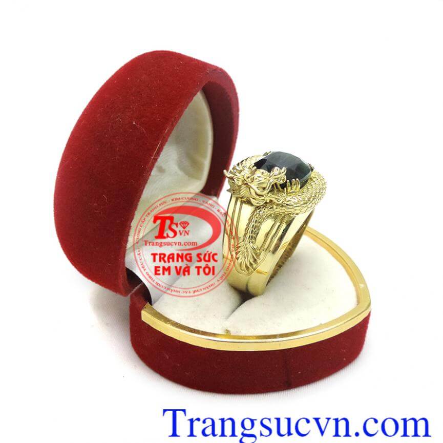 Nhẫn nam vàng tây bọc rồng đá sapphire, Nhẫn nam đẹp, nhẫn nam sang trọng