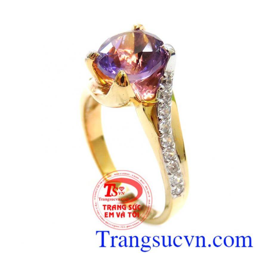 Nhẫn Nữ Vàng 14k Gắn Đá Thạch Anh Tím, Nhẫn nữ đá quý, nhẫn nữ vàng sang trọng Nhẫn Nữ Vàng 14k Gắn Đá Thạch Anh Tím, Nhẫn nữ đá quý, nhẫn nữ vàng sang trọng