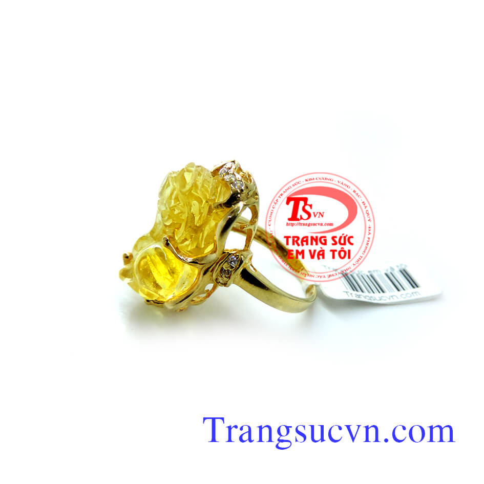 Nhẫn nữu tỳ hưu, nhẫn thạch anh vàng, tỳ hưu màu vàng