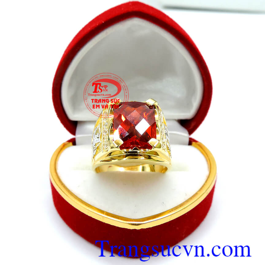 Nhẫn namđẹp, nhẫn nam vàng logo đá đỏ, nhẫn nam vàng tây, nhẫn nam vàng đá quý, nhan nam